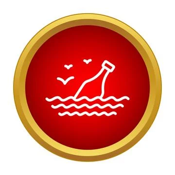 Message in a bottle floating on ocean waves icon Stock Illustration