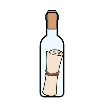 Message in the bottle icon in cartoon style isolated on white background. Pir Stock Illustration