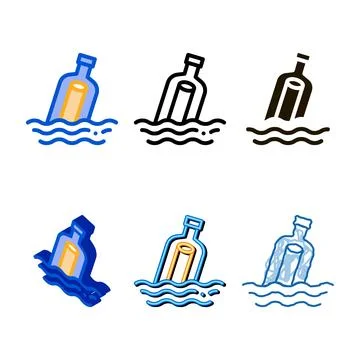 Message in bottle icon vector outline set Stock Illustration
