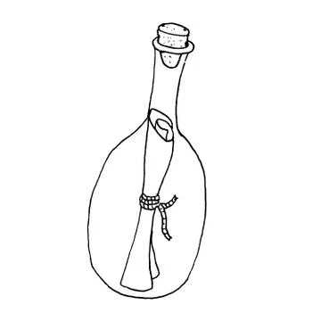 Message in bottle illustration,line art. Vector illustration Stock Illustration