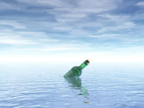 Message in a bottle at the ocean - 3d illustration Stock Illustration