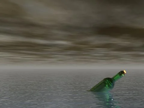 Message in a bottle at the ocean - 3d illustration Stock Illustration