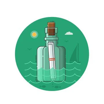 Message Bottle Seaside Icon in Line Art Stock Illustration