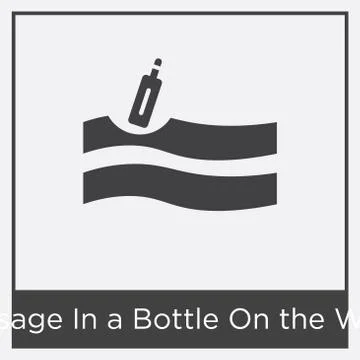 Message In a Bottle On the Water icon isolated on white background Free Stock Illustration