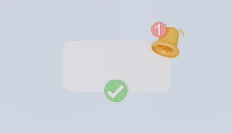 Message box frame pop up notification with tick and bell Stock Illustration