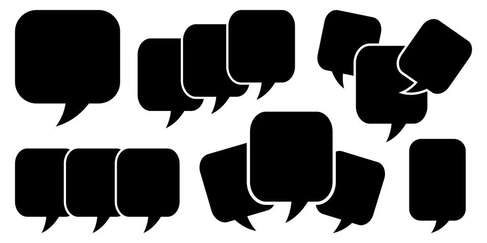 Message box icon set. Speech bubbles black silhouettes. Vector illustration Stock Illustration