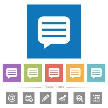 Message box with rows flat white icons in square backgrounds Stock Illustration