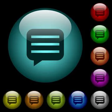 Message box with rows icons in color illuminated glass buttons Stock Illustration