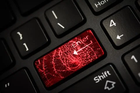 Message on broken red enter key of keyboard Stock Photos