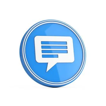 Message Bubble Icon in Blue Circle Button. 3d Rendering Stock Illustration
