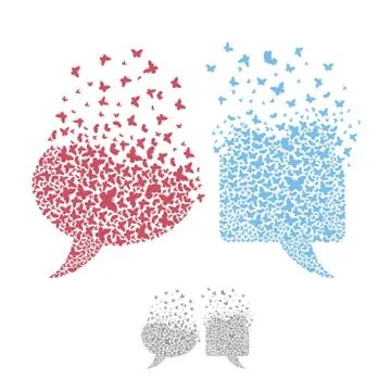 Message bubbles with effect of destruction. Dispersion. Dialogue clouds from Stock Illustration