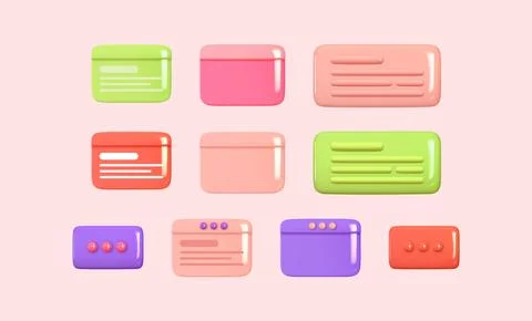 Message bubbles, push notification symbol. Realistic 3d design of objects. .. Stock Illustration