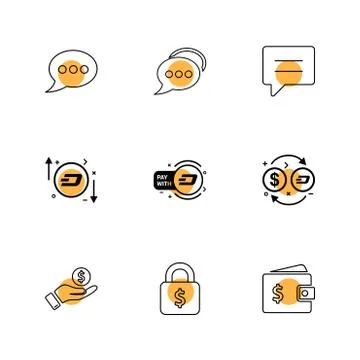 Message , chat ,conversation , money , dollar , wallet , lock , help , crypto Illustrazione stock
