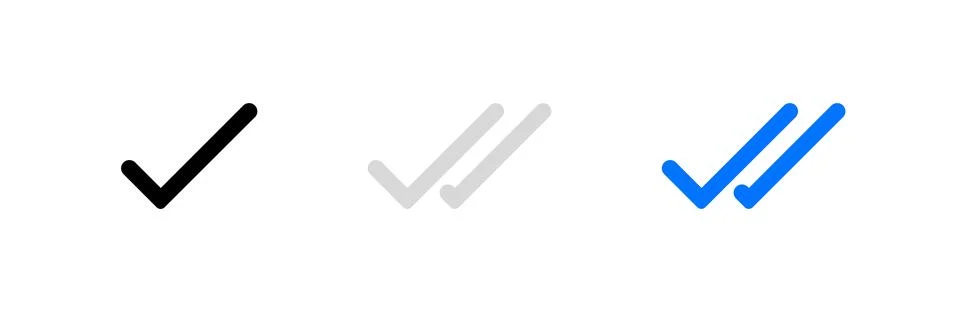 Message check mark icon set. Double checked symbol. Send message checkmark .. Stock Illustration