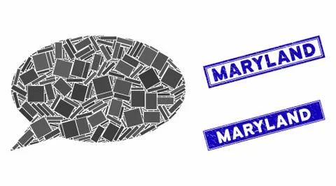 Message Cloud Mosaic and Distress Rectangle Maryland Stamp Seals Ilustración de archivo