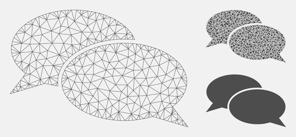 Message Clouds Vector Mesh Carcass Model and Triangle Mosaic Icon Stock Illustration