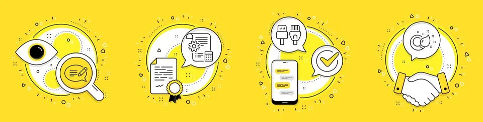 Message, Computer cables and Settings blueprint icons set. Paint brush sign Stock Illustration