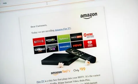 Message on the computer digital screen Fire TV launch device Stock Photos