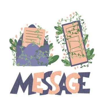 Message concept. Open mail envelop and phone screen with text. Vector illustr Stock Illustration