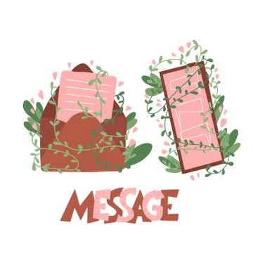 Message concept. Open mail envelop and phone screen with text. Vector illustr Stock Illustration