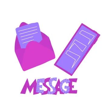 Message concept. Open mail envelop and phone screen with text. Vector illustr Stock Illustration