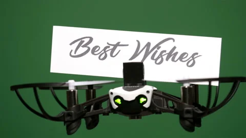 Message delivery by drone : season's greetings on a green screen Stock Footage 99351852
