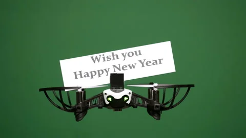 Message delivery by drone : season's greetings on a green screen Stock Footage 99353845