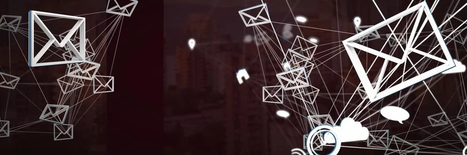 Message email app icons connected and dark background Stock Illustration