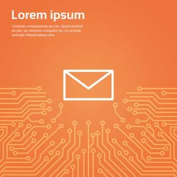 Message Envelope Icon Over Computer Chip Moterboard Background Banner イラスト素材