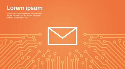 Message Envelope Icon Over Computer Chip Moterboard Background Banner 스톡 일러스트