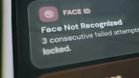 Message that Face ID failed to recognize the user after three attempts and the Stock Footage 333824358