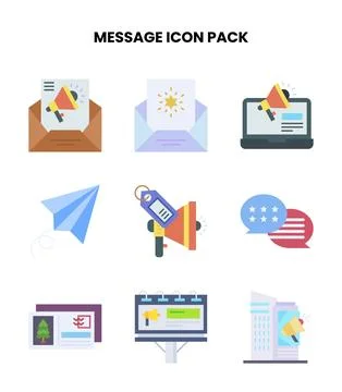 Message Flat Design Icons Pack Stock Illustration