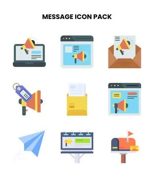 Message Flat Design Icons Pack Stock Illustration