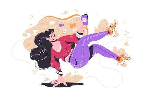 Message flow takes away pretty girl with digital technology. Stock Illustration