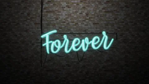 The message "Forever"  neon light on Brick wall bcakground Stock Illustration
