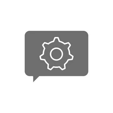 Message with gear wheel, faq, technical assistance grey icon. Stock Illustration