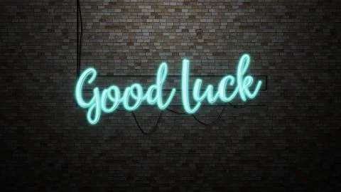 The message "Good luck"  neon light on Brick wall bcakground Stock Photos