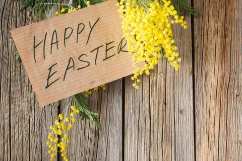 Message happy easter on wood table Stock Photos
