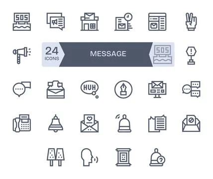 Message High Resolution Vector Icon Pack with 24 Bold Line Pixel Aligned El.. Stock Illustration