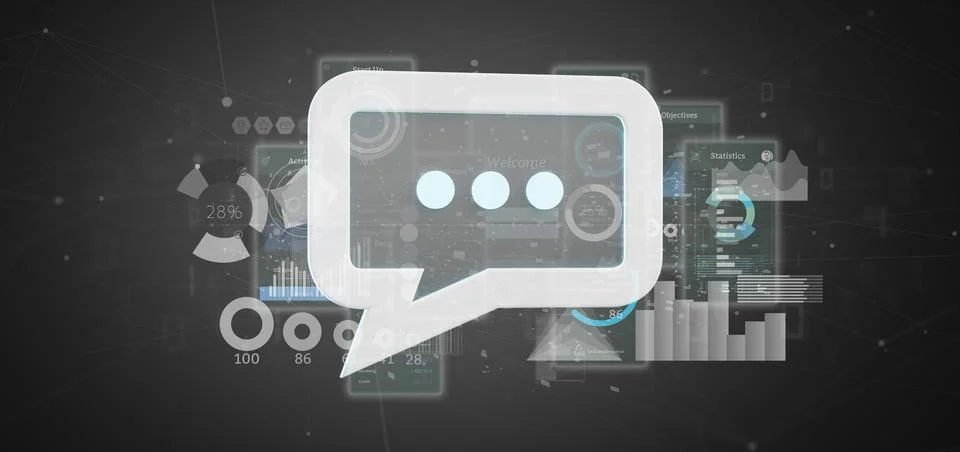 Message icon with data in background - 3d rendering Stock Illustration