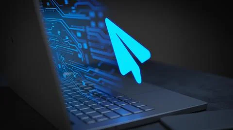 Message internet email glowing in a dark background 3D Render Illustrazione stock