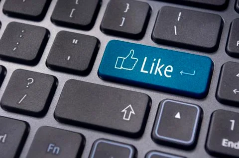 Like message on keyboard button, social media concepts Stock Illustration