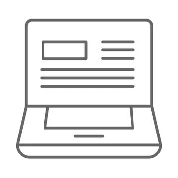 Message in laptop thin line icon, delivery symbol, pc with text website vector Stock Illustration