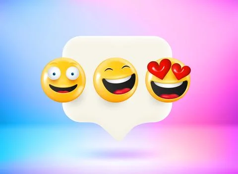 Message with laughing emojis. Chat bubble with cute emoji. Vector 3d illust.. Stock Illustration