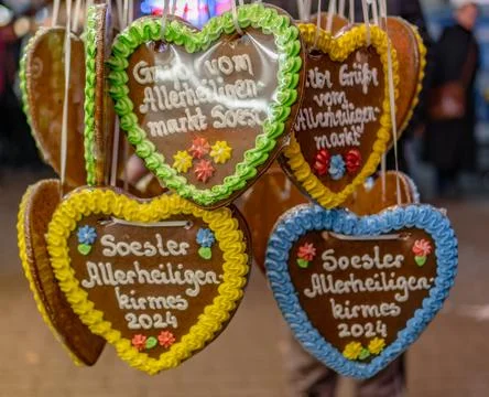 The message on the left reads "Soester Allerheiligen Kirmes 2024" Stock Photos