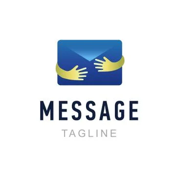 Message logo template. Hand holding envelope. Mail service identity, commercial Stock Illustration