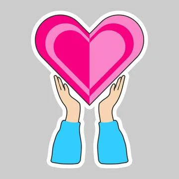 Message of love using hand gesture. Female hands with red hearts Stock Illustration