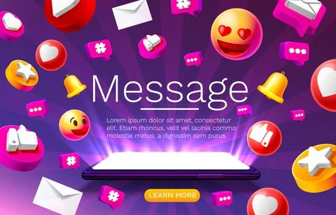 Message with many icons, chat for communication of people, landing page. Vector Stock Illustration