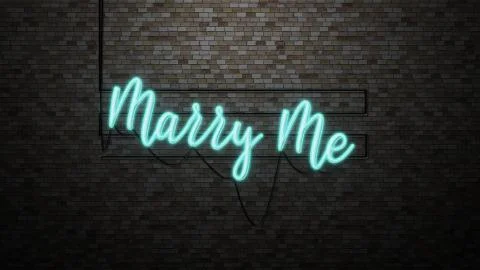 The message "marry me"  neon light on Brick wall bcakground Stock Illustration