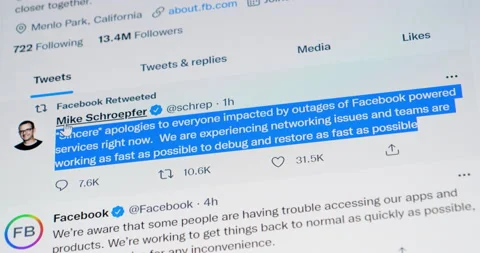 Message from Mike Schroepfer on Tweet with sincere apologies impacted during 스톡 동영상 162497439